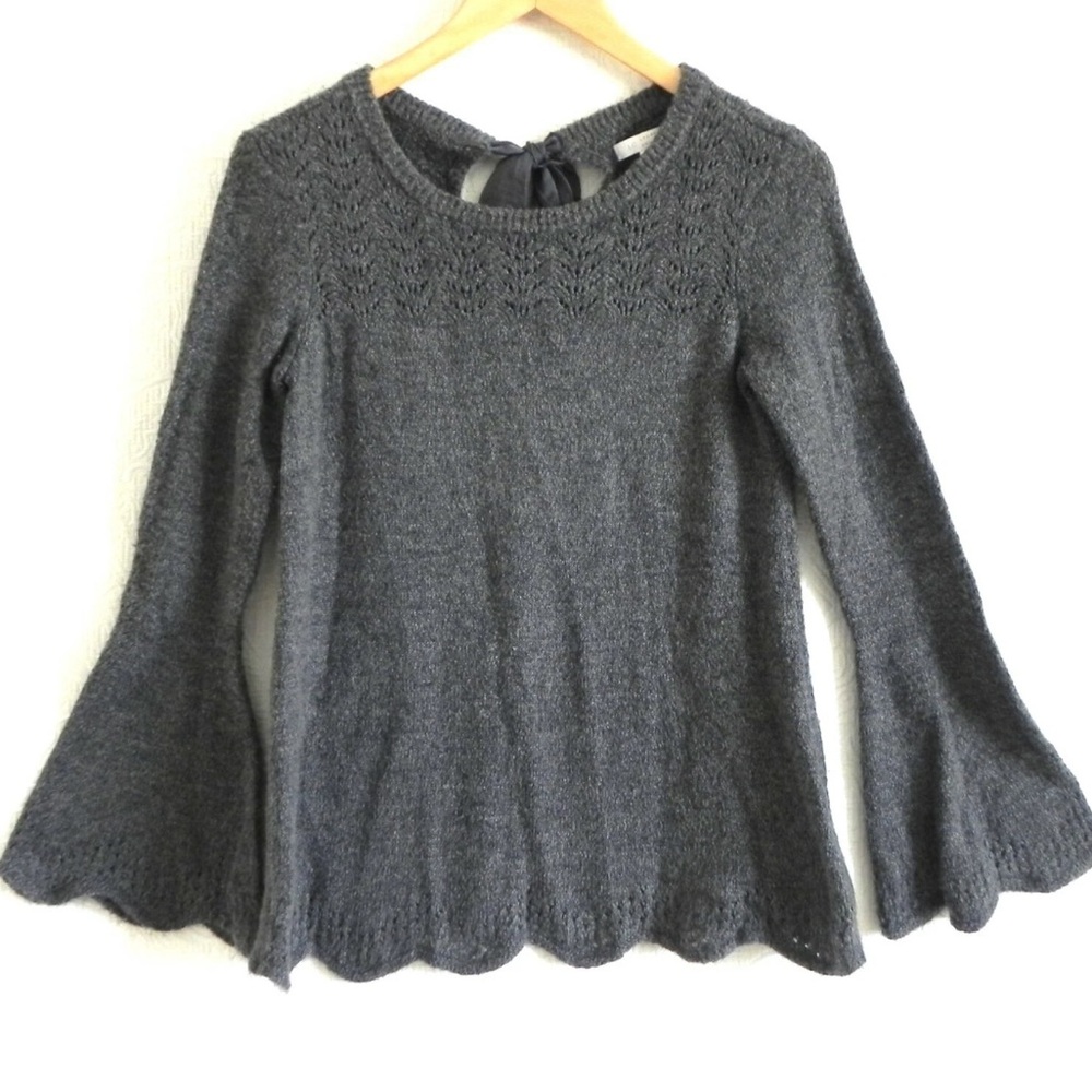 LC Lauren Conrad Charcoal Gray Crew Neck Tie Back Sweater Size L New With Tag